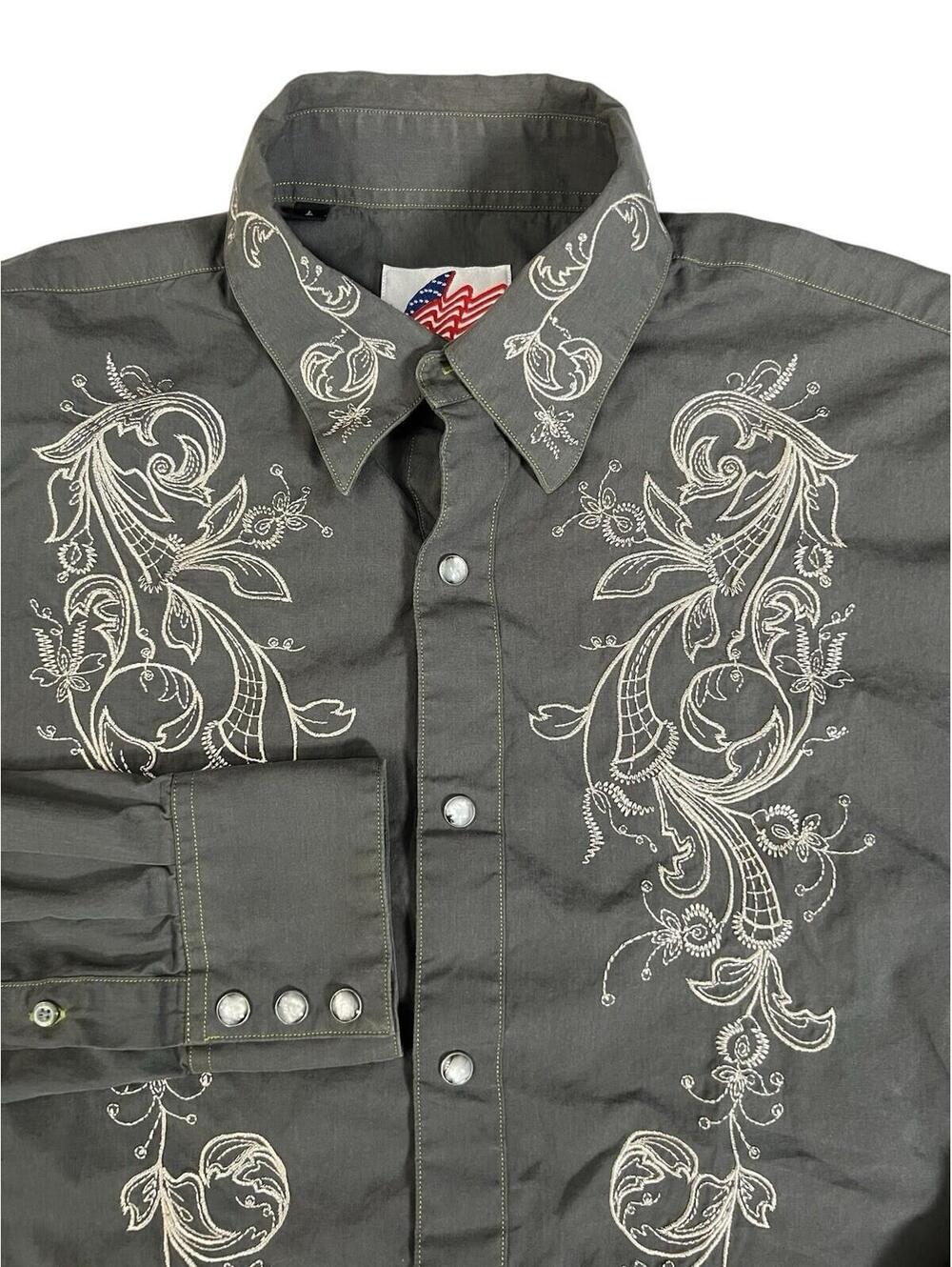 Acorn By Bob Goldfeder Mens Embroidered Western Long Sleeve Pearl Snap Shirt L